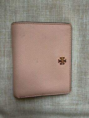 Tory Burch Blush Pink Compact Bifold Wallet with Subtle Texture